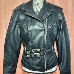 Black Leather Harley Davidson Motorcycle Jacket